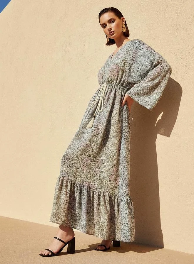 Splash FAV Printed Maxi Kaftan Dress with Front Tie-Up