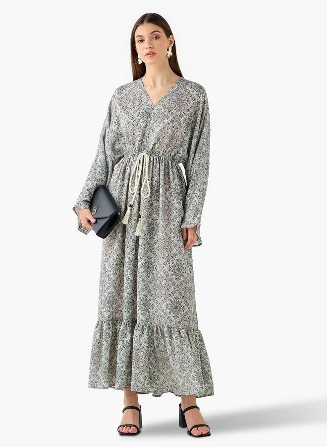 Splash FAV  Printed Maxi Kaftan Dress with Front Tie-Up for Women | Best Price UAE