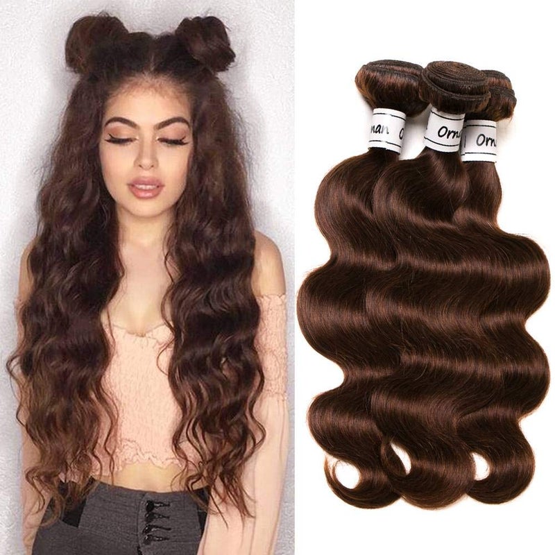 Ornate Hair Light Brown Bundles Human Hair Brazilian Body Wave Extensions 3 pieces Light Brown 4 Color Hair Bundles 100 Unprocessed Virgin Human Hair 9A Remy Hair Weave Extensions 10 12 14 inch 