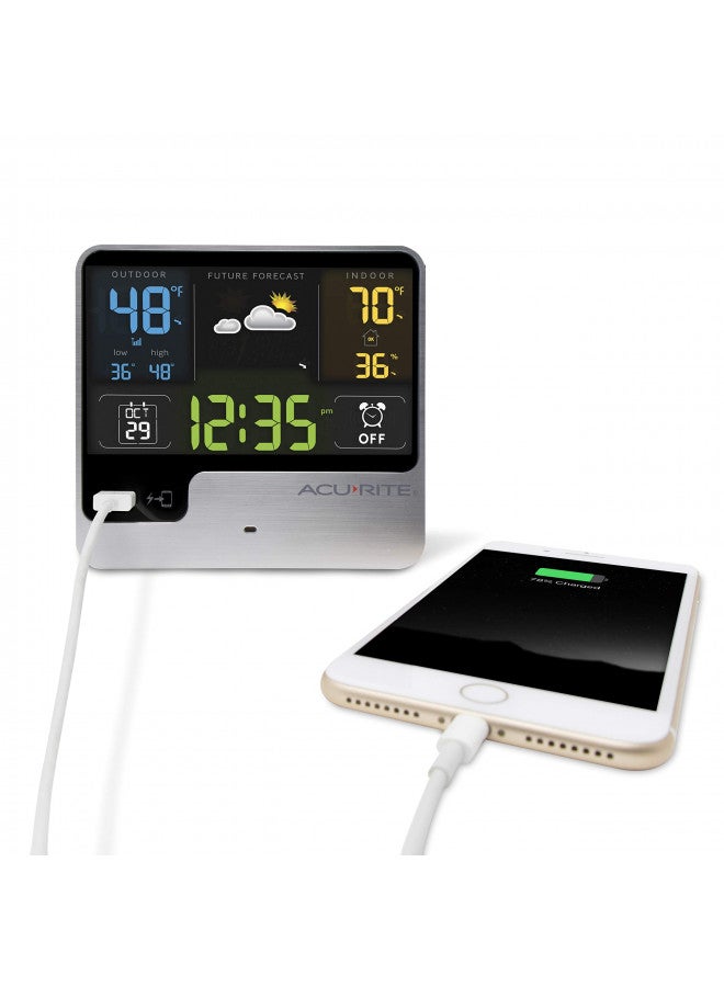 AcuRite 01129M Alarm Clock with USB Charger & Weather Station, Black - Image 1