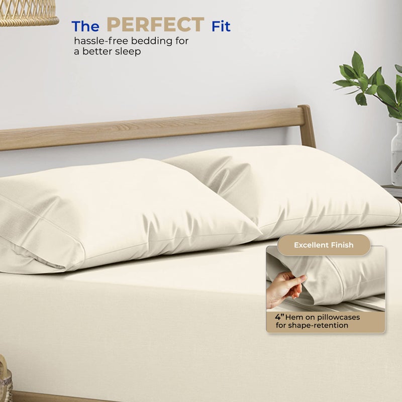 THREAD SPREAD 100% Cotton King Size Pillowcases Set of 2-400 Thread Count Cotton Pillow Cases  Ultra Soft Cool Sateen Weave King Size Pillow Cases  Set of 2 Pillow Covers for King Pillows (Ivory) - Image 4