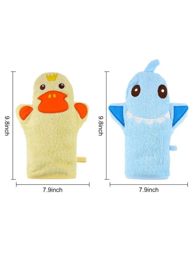 Shappy 2 Pieces Baby Bath Mitt Washcloths With Cute Animal Designs Yellow Duck Shark Towel Gentle Soft Scrub For Toddler Bath And Shower - Image 3