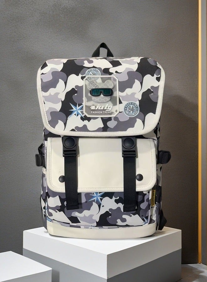 Beautiful Fashionable Patchwork With Decorative Buckle Large Capacity Double Buckle Flap Backpack  - Image 4