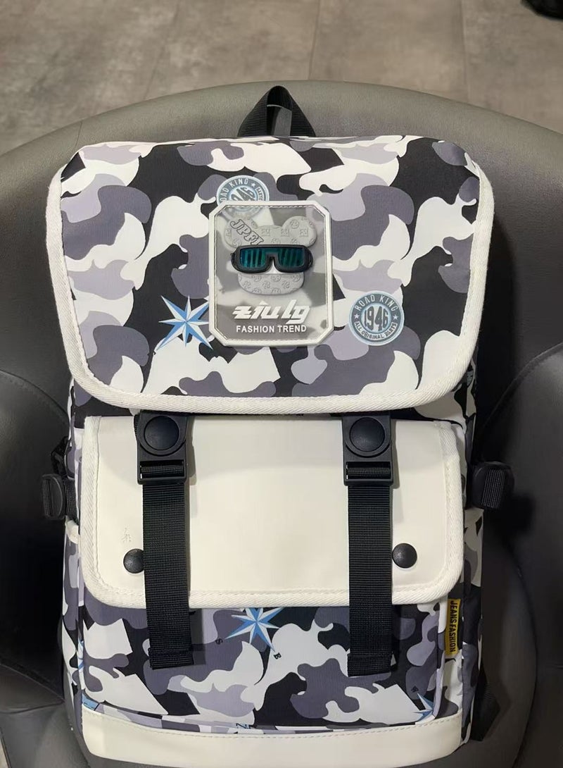 Beautiful Fashionable Patchwork With Decorative Buckle Large Capacity Double Buckle Flap Backpack  - Image 3