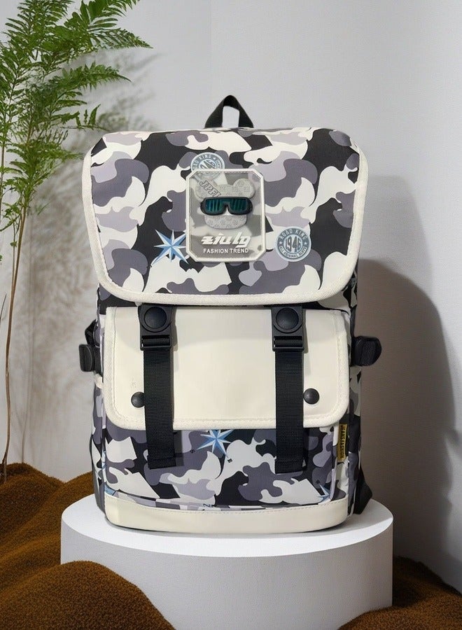 Beautiful Fashionable Patchwork With Decorative Buckle Large Capacity Double Buckle Flap Backpack  - Image 1