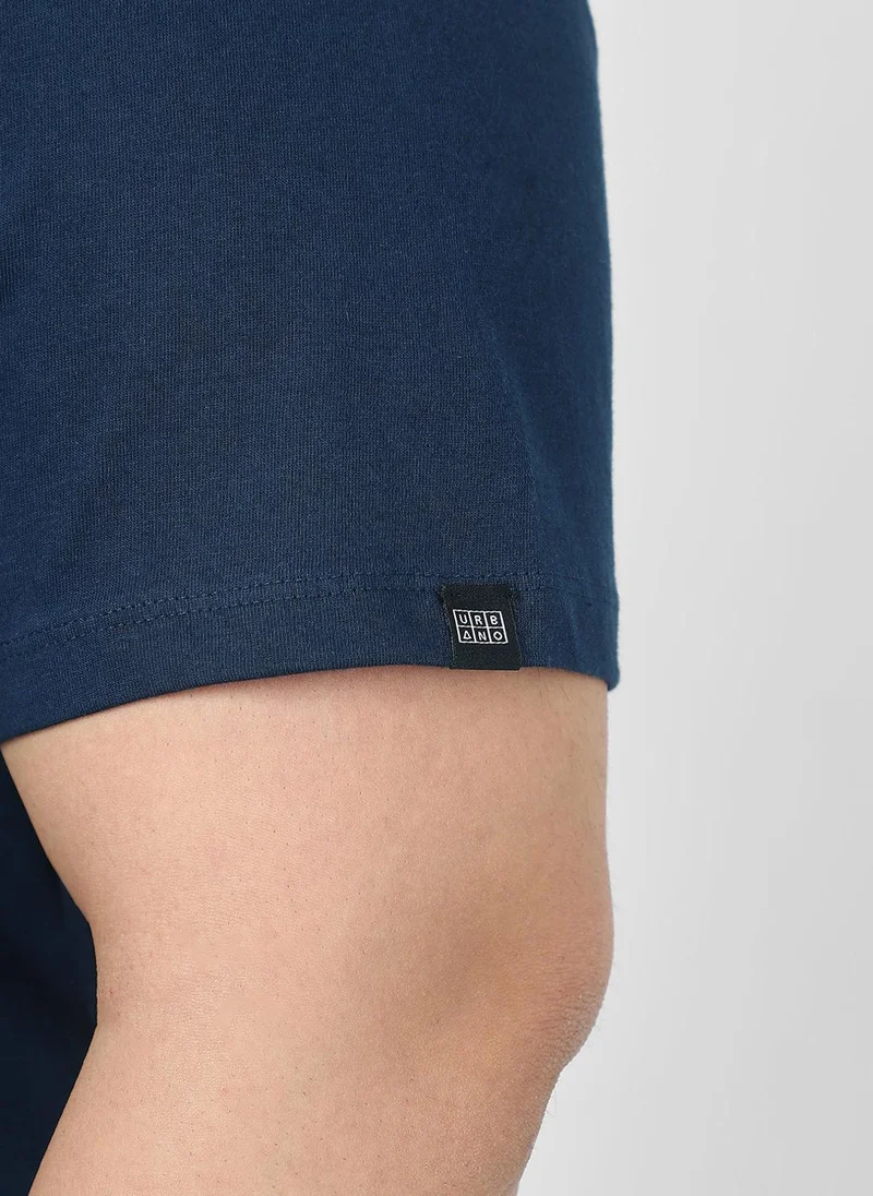Urbano Fashion  Urbano Plus Men's Navy Blue Solid Regular Fit Round Neck Cotton T-Shirt for Men | Best Price UAE