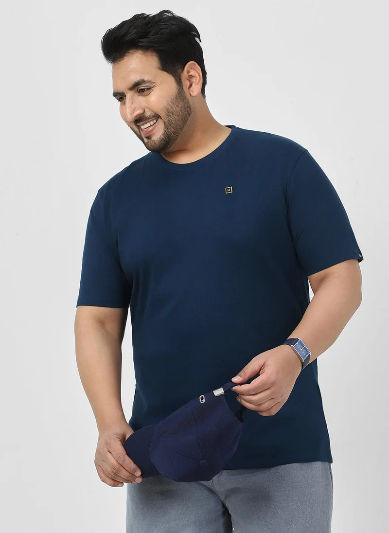 Urbano Plus Men's Navy Blue Solid Regular Fit Round Neck Cotton T-Shirt