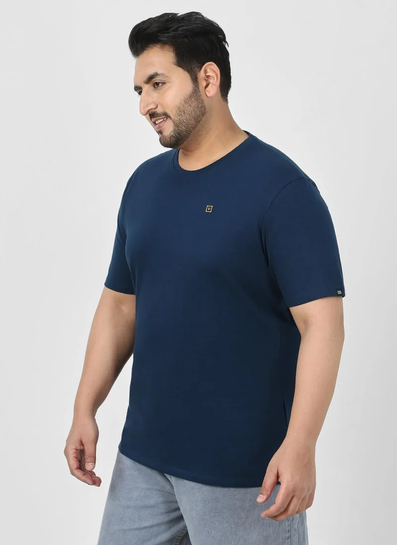 Urbano Fashion  Urbano Plus Men's Navy Blue Solid Regular Fit Round Neck Cotton T-Shirt for Men | Best Price UAE