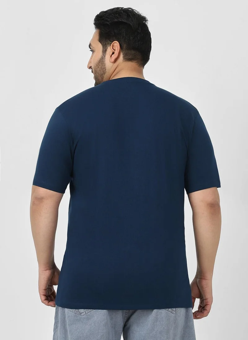Urbano Fashion  Urbano Plus Men's Navy Blue Solid Regular Fit Round Neck Cotton T-Shirt for Men | Best Price UAE