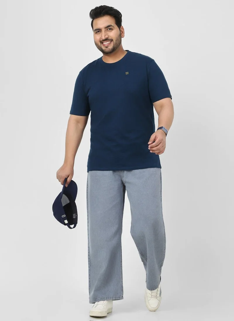 Urbano Fashion  Urbano Plus Men's Navy Blue Solid Regular Fit Round Neck Cotton T-Shirt for Men | Best Price UAE
