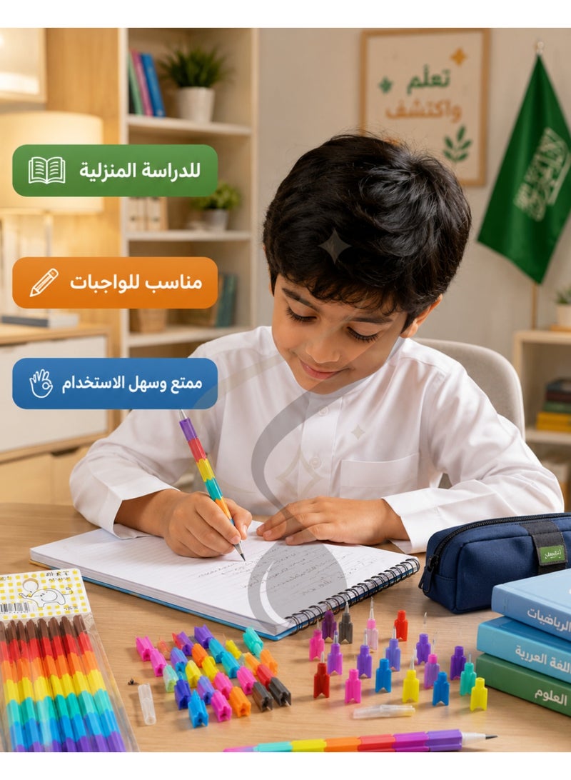 12 قطعة أقلام رصاص قابلة للتكديس، أقلام رصاص بلاستيكية للأطفال مكونة من 8 أجزاء، قلم رصاص بلاستيكي  للكتابة والرسم في المدرسة، هدية العودة إلى المدرسة وتوزيعات الحفلات، متعددة الألوان - Image 4