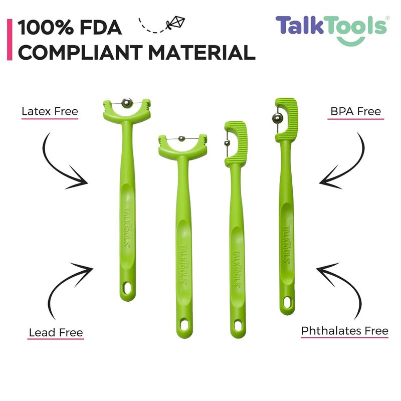 TalkTools Tongue Tip Lateralization and Elevation Tools | Therapeutic Tool Set for Apraxia, Dysarthria | Improve Feeding Skills, Speech Clarity and Jaw Stability | Jaw Alignment - Set of 4 - Inst. Booklet -Lime - Image 3
