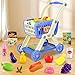Ming You Kids Shopping Cart 2 in 1 Toy Shopping Cart with Play Food Fruit Vegetable Dessert and Shop Accessories 72pcs Pretend Play Grocery Store Toy Kitchen Game Trolley Play Set for Kids Navy Blue - Image 4