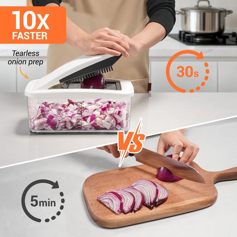 Sopito Vegetable Chopper Mandoline Slicer - Multifunctional Veggie Food Chopper With 6 Blades & Container, Heavy-Duty Vegetable Slicer and Cutter for Onion, Salad, and Food Preparation - Image 3