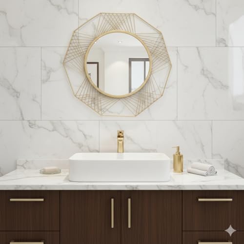 FUNTEREST Metal Decorative HD Clear Image Wall Mount Round Wall Mirror Wall Mount for Hanging on Wall for Bedroom, Home Decor, wash Basin, Vanity Bathroom (Mo - 4) - Image 2