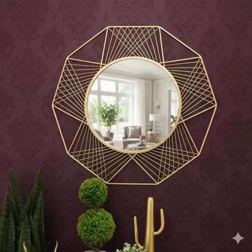 FUNTEREST Metal Decorative HD Clear Image Wall Mount Round Wall Mirror Wall Mount for Hanging on Wall for Bedroom, Home Decor, wash Basin, Vanity Bathroom (Mo - 4) - Image 5