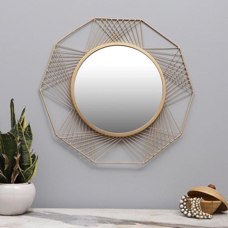 FUNTEREST Metal Decorative HD Clear Image Wall Mount Round Wall Mirror Wall Mount for Hanging on Wall for Bedroom, Home Decor, wash Basin, Vanity Bathroom (Mo - 4) - Image 1