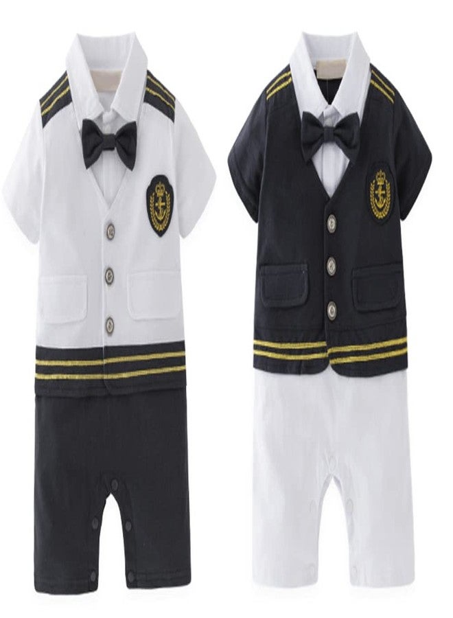 stylesilove Baby Toddler Boys Pilot Short Sleeve Cotton Romper Bow-tie Vest All-in-One Halloween Outfit (White, 12 Months) - Image 4