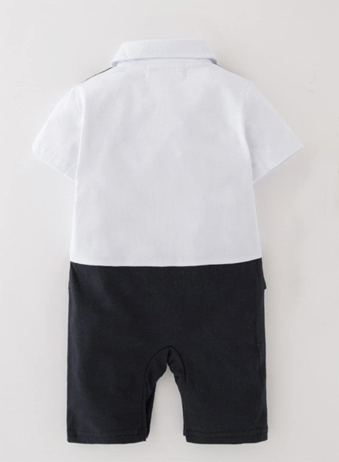stylesilove Baby Toddler Boys Pilot Short Sleeve Cotton Romper Bow-tie Vest All-in-One Halloween Outfit (White, 12 Months) - Image 2