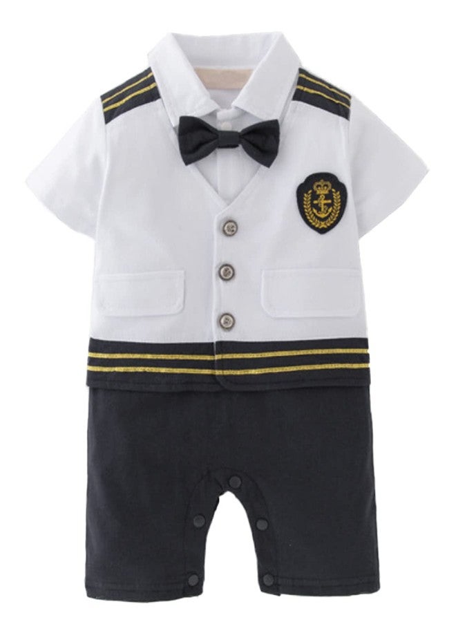 stylesilove Baby Toddler Boys Pilot Short Sleeve Cotton Romper Bow-tie Vest All-in-One Halloween Outfit (White, 12 Months) - Image 1