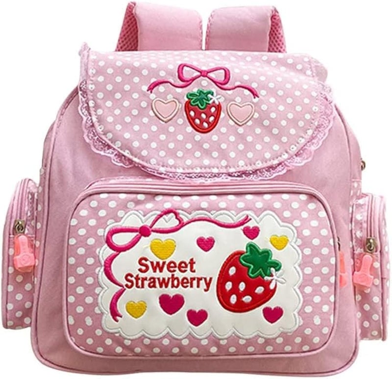 Sothuba Kawaii Strawberry Embroidery Backpack for Girls Teens Students School Bag Satchel Cute Pink Lace JK Backpack - Image 1