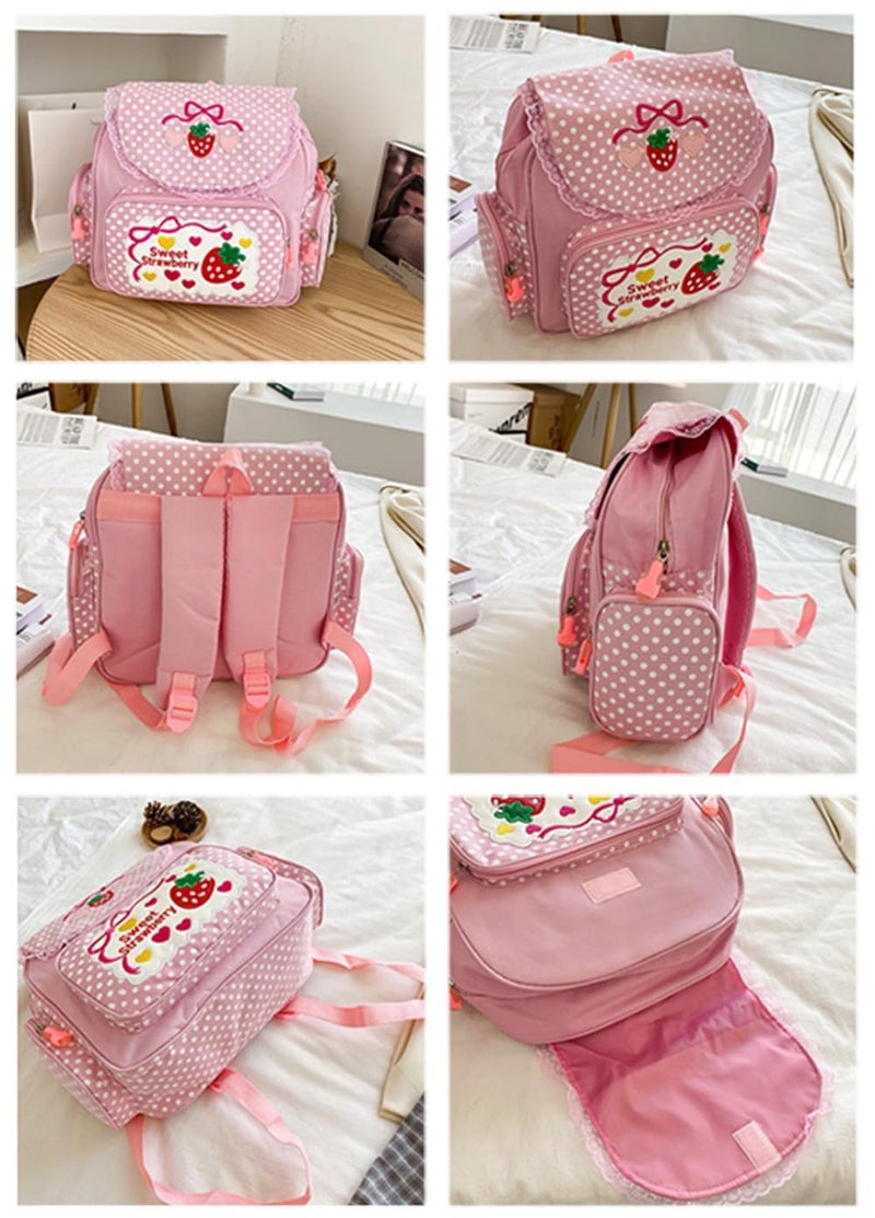 Sothuba Kawaii Strawberry Embroidery Backpack for Girls Teens Students School Bag Satchel Cute Pink Lace JK Backpack - Image 3