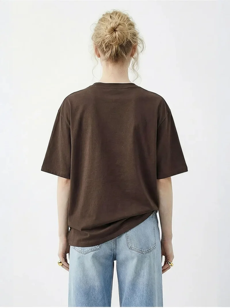 Bianco Lucci Dark Mocha Brown LUCCI Leopard Print Sequin Crew Neck T-Shirt for Women | Best Price UAE
