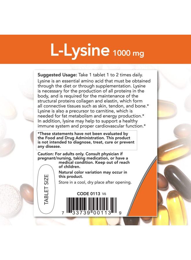 Now Foods L-Lysine Dietary Supplement 1000 mg - 100 Tablets - Image 5