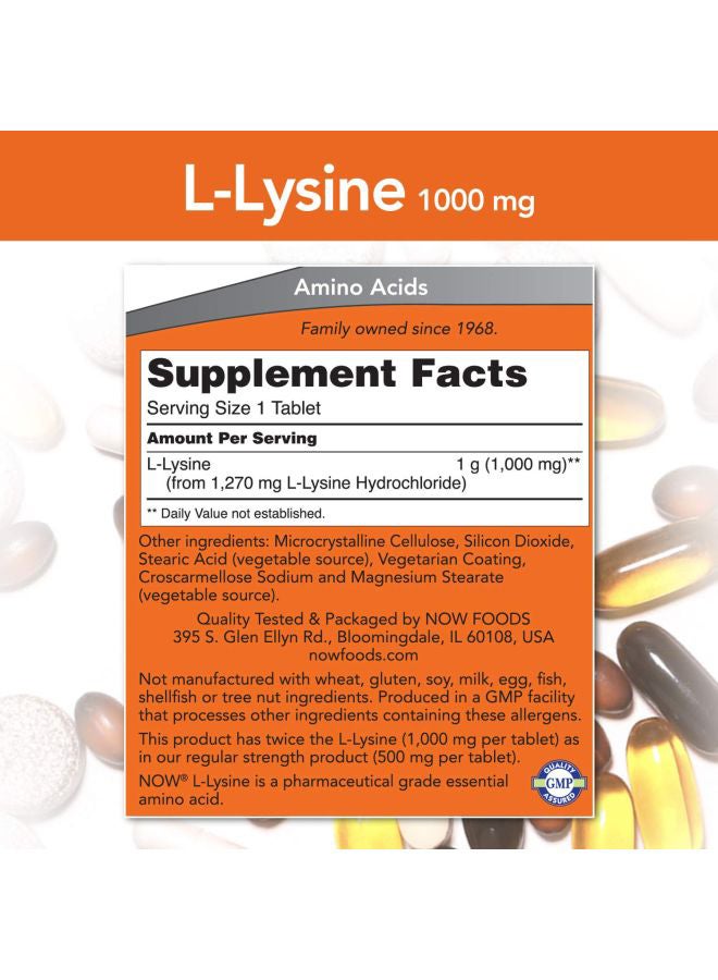 Now Foods L-Lysine Dietary Supplement 1000 mg - 100 Tablets - Image 4