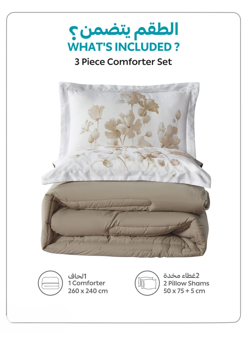 Donetella KING 3Pcs Bedding Comforter Set, King Size 260x240 cm - 3-Pcs Digital Print Quilted Bed Set, Microfiber Fabric - 1 Comforter And 2 Pillow Shams,  | Best Price UAE