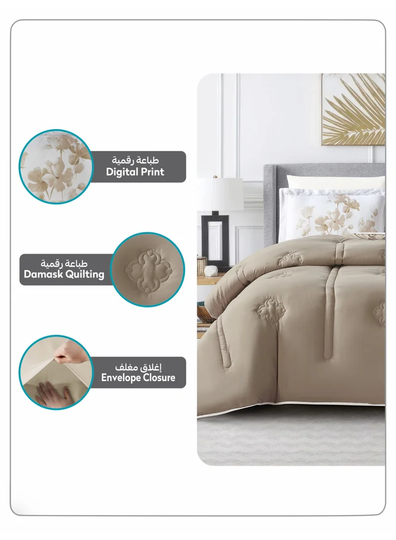 Donetella KING 3Pcs Bedding Comforter Set, King Size 260x240 cm - 3-Pcs Digital Print Quilted Bed Set, Microfiber Fabric - 1 Comforter And 2 Pillow Shams,  | Best Price UAE