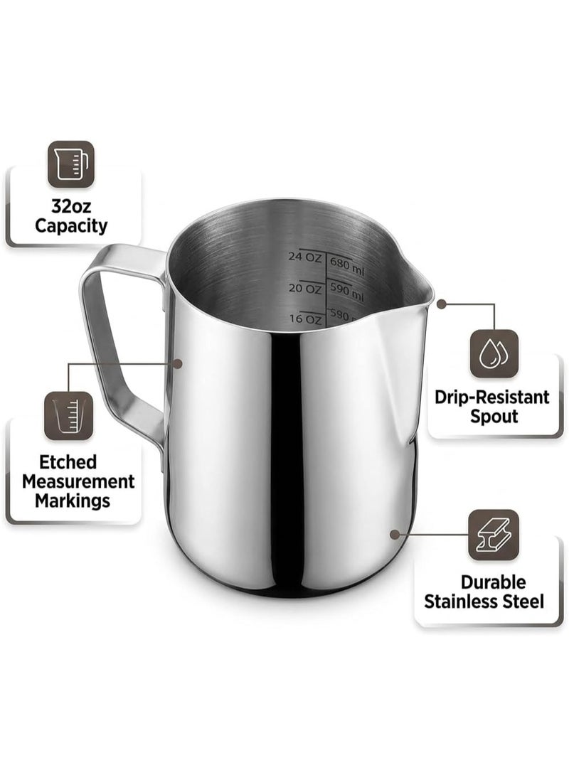 Rattleware Stainless Steel Etched Macchiato Pitcher (32 Oz) - Perfect for Home, Cafe, Restaurant, Hotel, Office, Or Commercial Use - Steaming & Frothing Pitcher Trusted By Baristas - Image 4