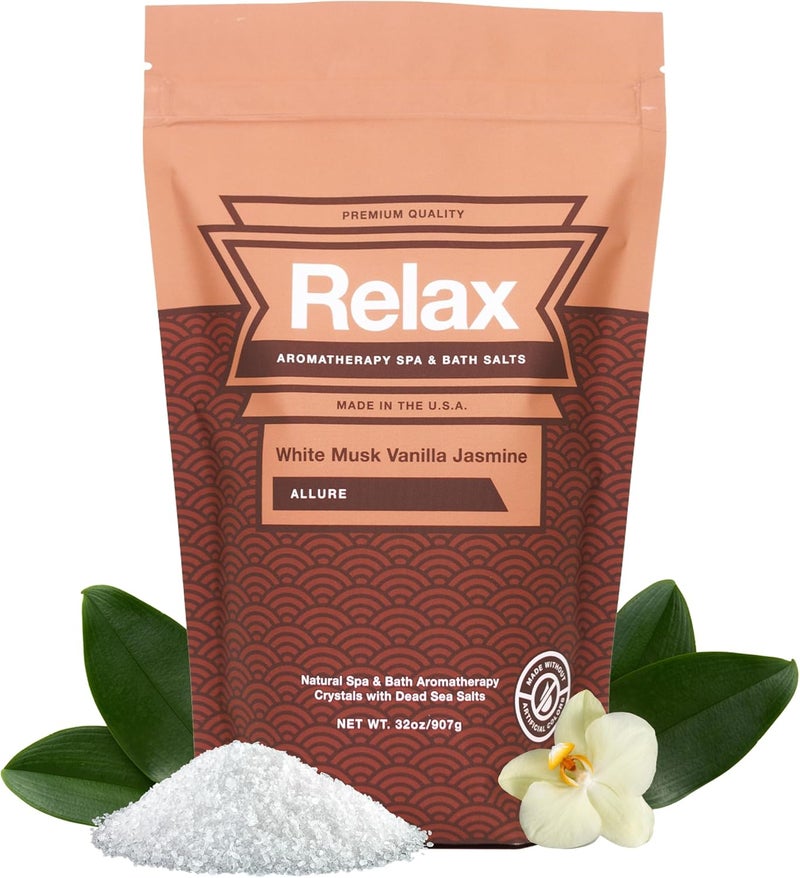 Relax Spa & Bath Relax Spa  Bath Epsom Salt Aromatherapy Bath Salts Epsom Salt Bath Soak Dead Sea Salt for Soaking Hot Tub Spa Aromatherapy Bath Crystals with Vitamins  Minerals White Musk Vanilla Jasmine