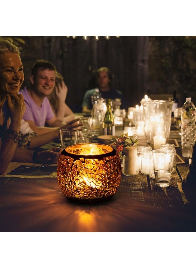 Rancco Scented Candle Holder Mosaic Glass Tea Light Holder,Handmade Romantic Glass Tealight Candle Holder for Aromatherapy,Party Décor(NO Candles),Also Used as Vase,Pen Holder,Potted Plants Bowl (Amber) - Image 3