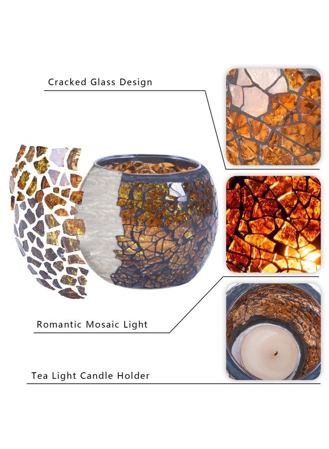 Rancco Scented Candle Holder Mosaic Glass Tea Light Holder,Handmade Romantic Glass Tealight Candle Holder for Aromatherapy,Party Décor(NO Candles),Also Used as Vase,Pen Holder,Potted Plants Bowl (Amber) - Image 5