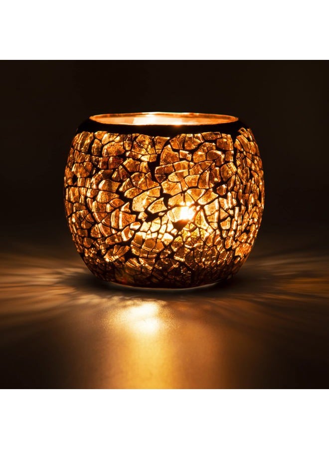Rancco Scented Candle Holder Mosaic Glass Tea Light Holder,Handmade Romantic Glass Tealight Candle Holder for Aromatherapy,Party Décor(NO Candles),Also Used as Vase,Pen Holder,Potted Plants Bowl (Amber) - Image 1
