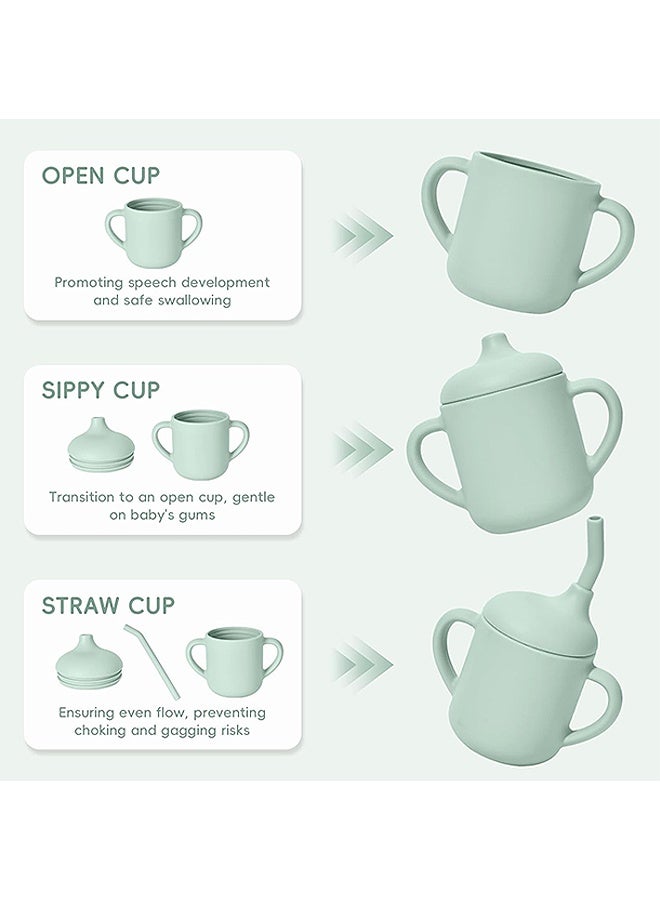 Photon أكواب سيليكون رقيقة وأكواب الأطفال الخفيفة وكأس التدريب على شرب السيليكون الصغير مع المقابض والقش للطفل والطفل (أخضر) - Image 2