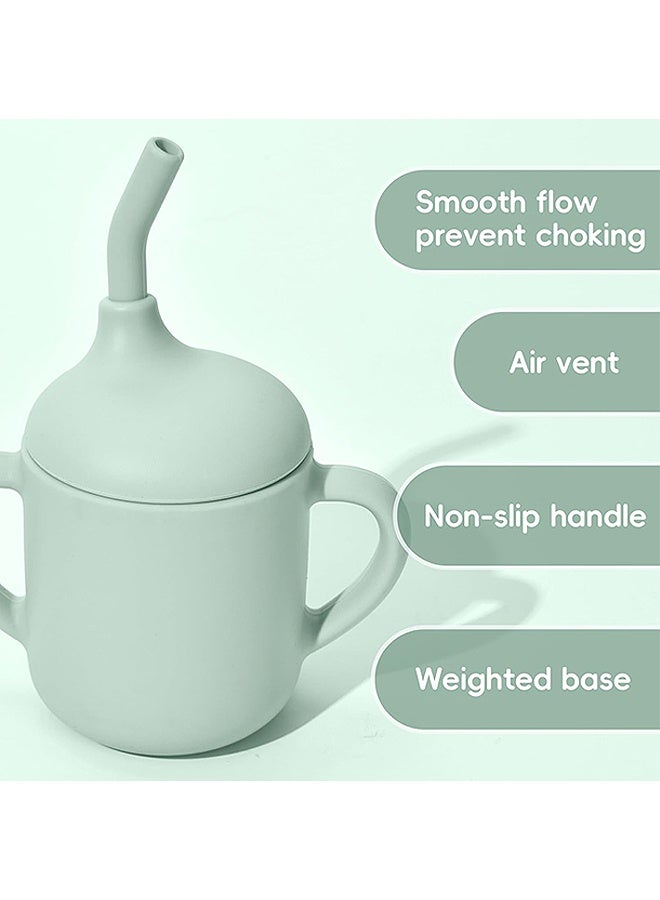 Photon أكواب سيليكون رقيقة وأكواب الأطفال الخفيفة وكأس التدريب على شرب السيليكون الصغير مع المقابض والقش للطفل والطفل (أخضر) - Image 3