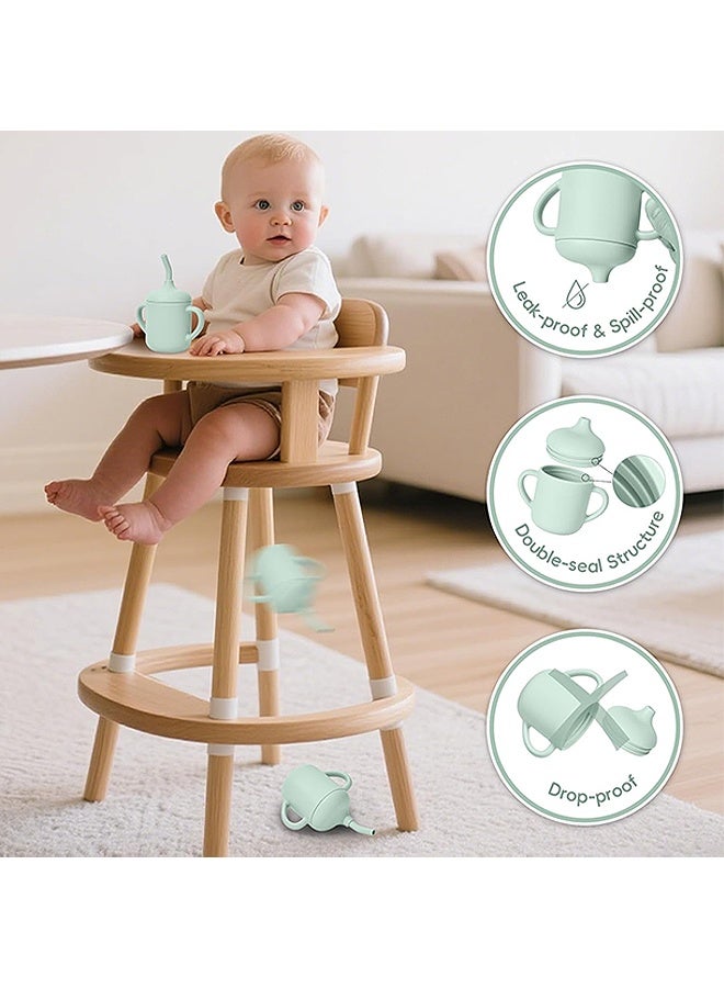 Photon أكواب سيليكون رقيقة وأكواب الأطفال الخفيفة وكأس التدريب على شرب السيليكون الصغير مع المقابض والقش للطفل والطفل (أخضر) - Image 4