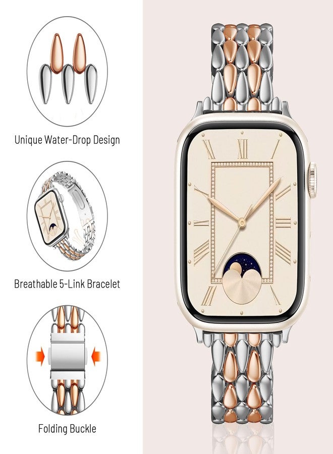 VISOOM Metal Iwatch bracelet Bands for Apple Watch Bands 38/40/41/42mm Women - Thin Slim Dressy Luxury Cute Designer Apple Watch Series 11 10 Se 9 8 7 6 5 4 3 2 1 Bracelet Bands-Sliver Rose Gold - Image 3