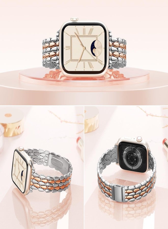 VISOOM Metal Iwatch bracelet Bands for Apple Watch Bands 38/40/41/42mm Women - Thin Slim Dressy Luxury Cute Designer Apple Watch Series 11 10 Se 9 8 7 6 5 4 3 2 1 Bracelet Bands-Sliver Rose Gold - Image 2