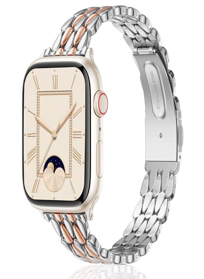 VISOOM Metal Iwatch bracelet Bands for Apple Watch Bands 38/40/41/42mm Women - Thin Slim Dressy Luxury Cute Designer Apple Watch Series 11 10 Se 9 8 7 6 5 4 3 2 1 Bracelet Bands-Sliver Rose Gold - Image 1