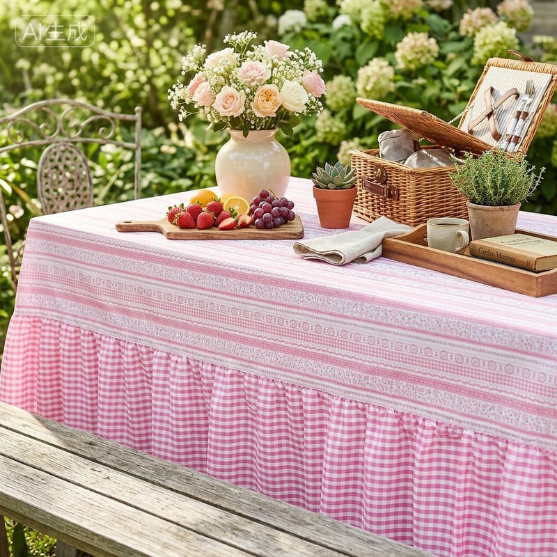 SoarDream Easter Tablecloth Pink Bunny Easter Ruffle Waterproof Table Cloth - 90 x 132 Inch Spring Flower Rabbit Eggs Rectangle Table Covers for Holiday Picnic Baby Shower Birthday Wedding Party Decoration - Image 2