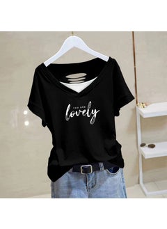 Generic 100% Cotton Hollow-Out Tee Women Summer Casual Plus Size Black-LoveLy [white]]  - Image 1