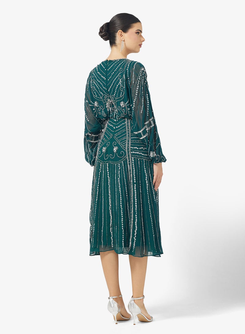 Amelia Rose Flared Sleeve Embellished Midi Dress - Image 2