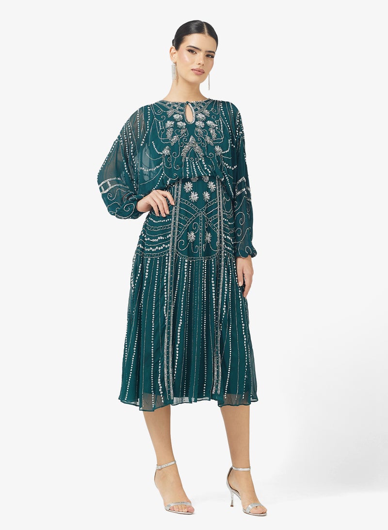 Amelia Rose Flared Sleeve Embellished Midi Dress - Image 4