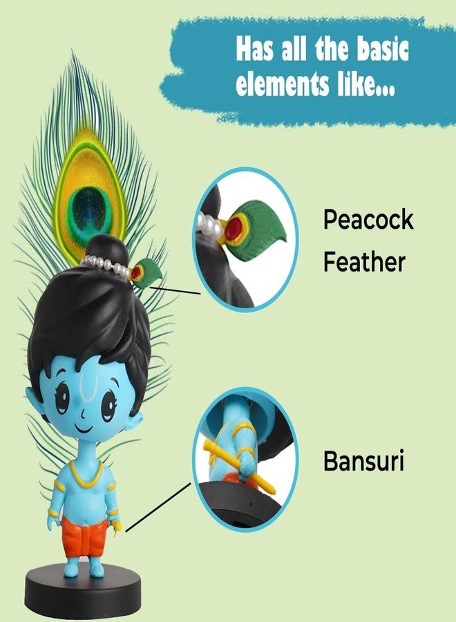 Buko Lord Shri Krishna Bobblehead Idol for Car Dashboard, Home & Office Decor, Murti Gift, Good Luck Statue with Mor Pankh & Bansuri - Image 3