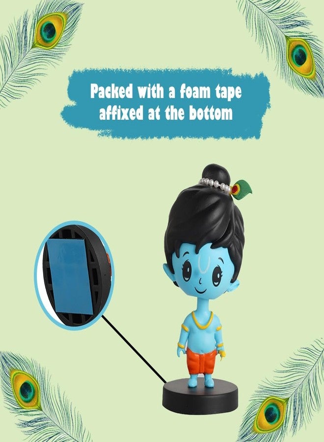 Buko Lord Shri Krishna Bobblehead Idol for Car Dashboard, Home & Office Decor, Murti Gift, Good Luck Statue with Mor Pankh & Bansuri - Image 4