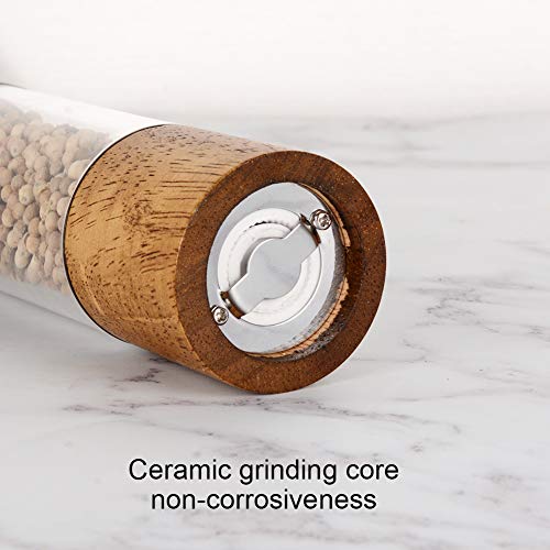 XWXO Premium Acrylic Salt and Pepper Grinder Set, Manual Salt and Pepper Mills- Wooden Shakers with Adjustable Ceramic Core-Salt Grinder and Pepper Mill -8 Inches-Pack of 2 - Image 3