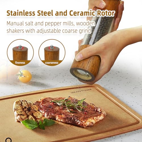 XWXO Premium Acrylic Salt and Pepper Grinder Set, Manual Salt and Pepper Mills- Wooden Shakers with Adjustable Ceramic Core-Salt Grinder and Pepper Mill -8 Inches-Pack of 2 - Image 5